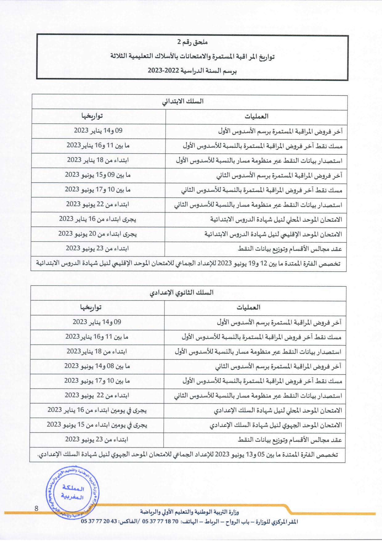 مقرر تنظيم السنة الدراسية 2022-2023