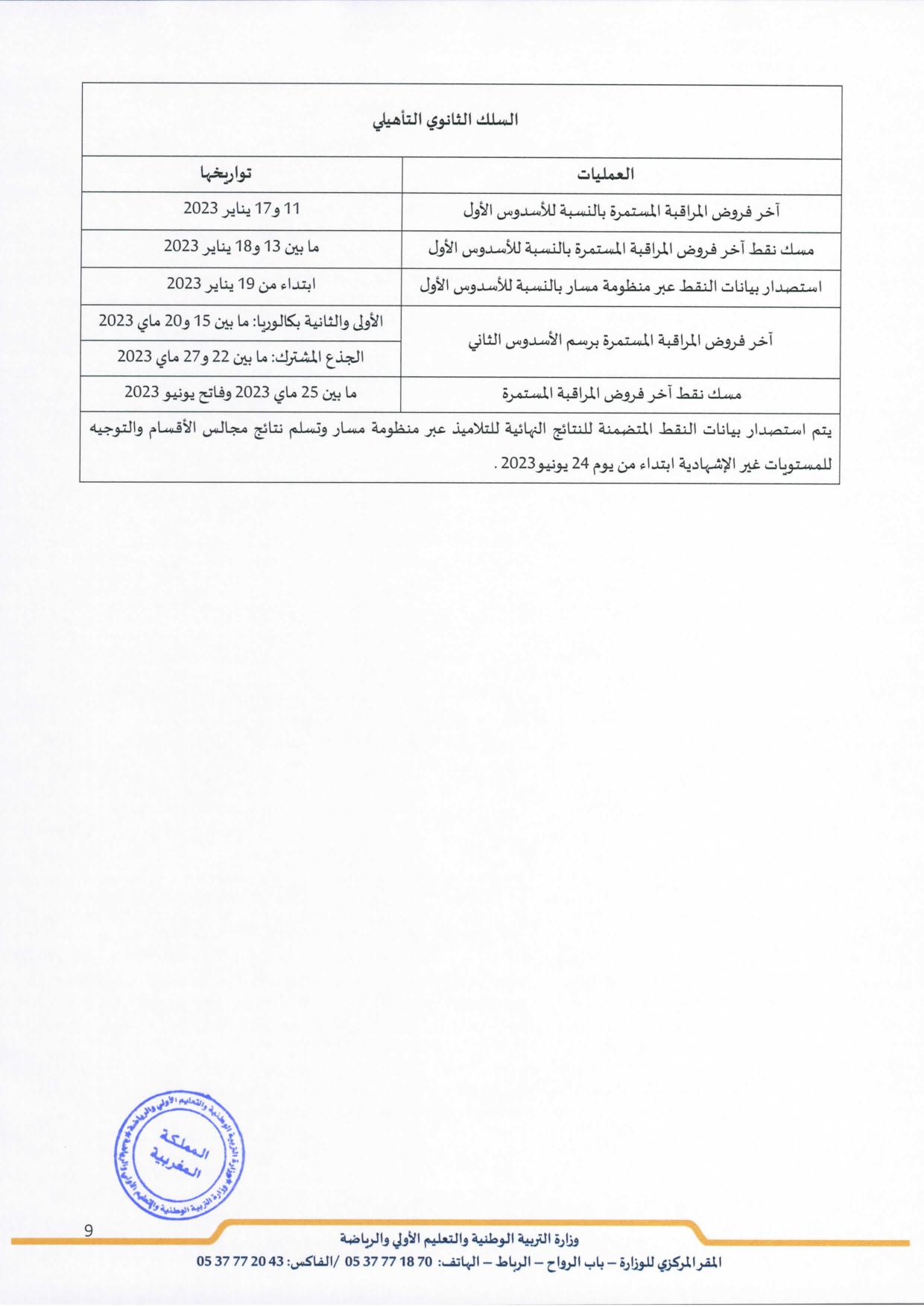 مقرر تنظيم السنة الدراسية 2022-2023