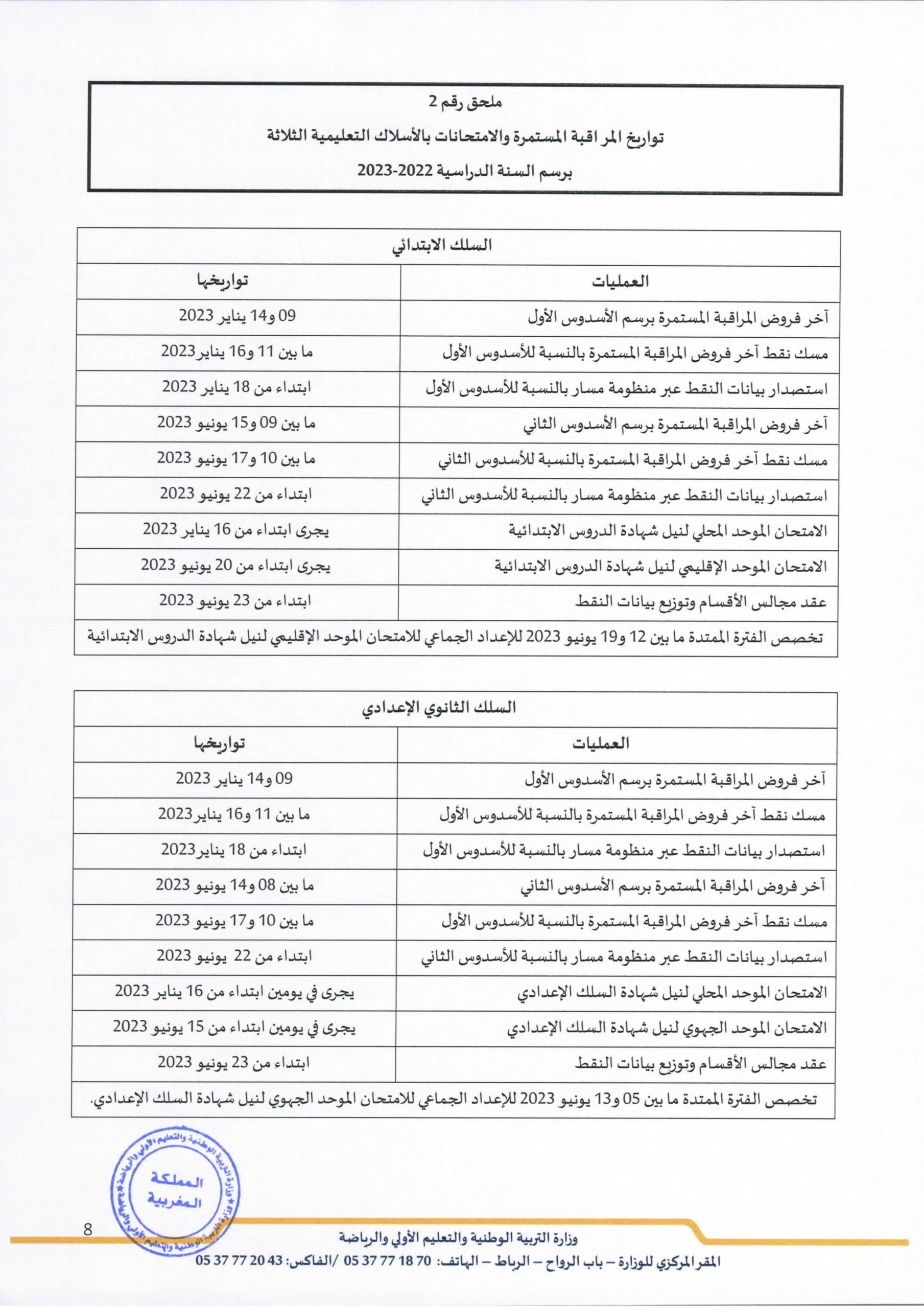 مقرر تنظيم السنة الدراسية 2023-2022