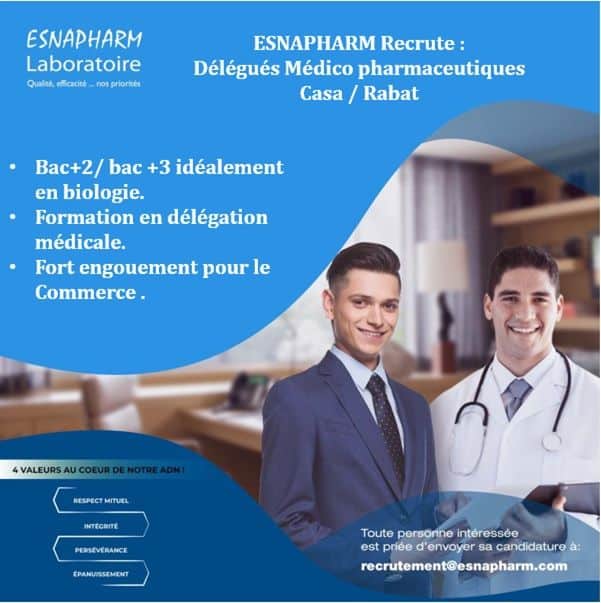 Esnapharm Laboratoire recrute des des Délégués Médico-Pharmaceutiques