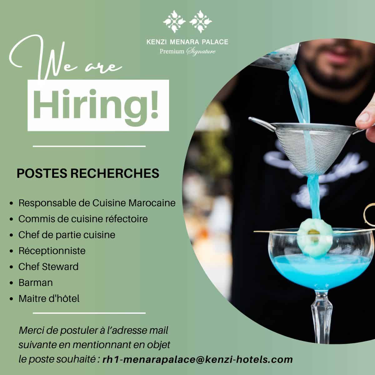 Kenzi Menara Palace Marrakech recrute Plusieurs Profils