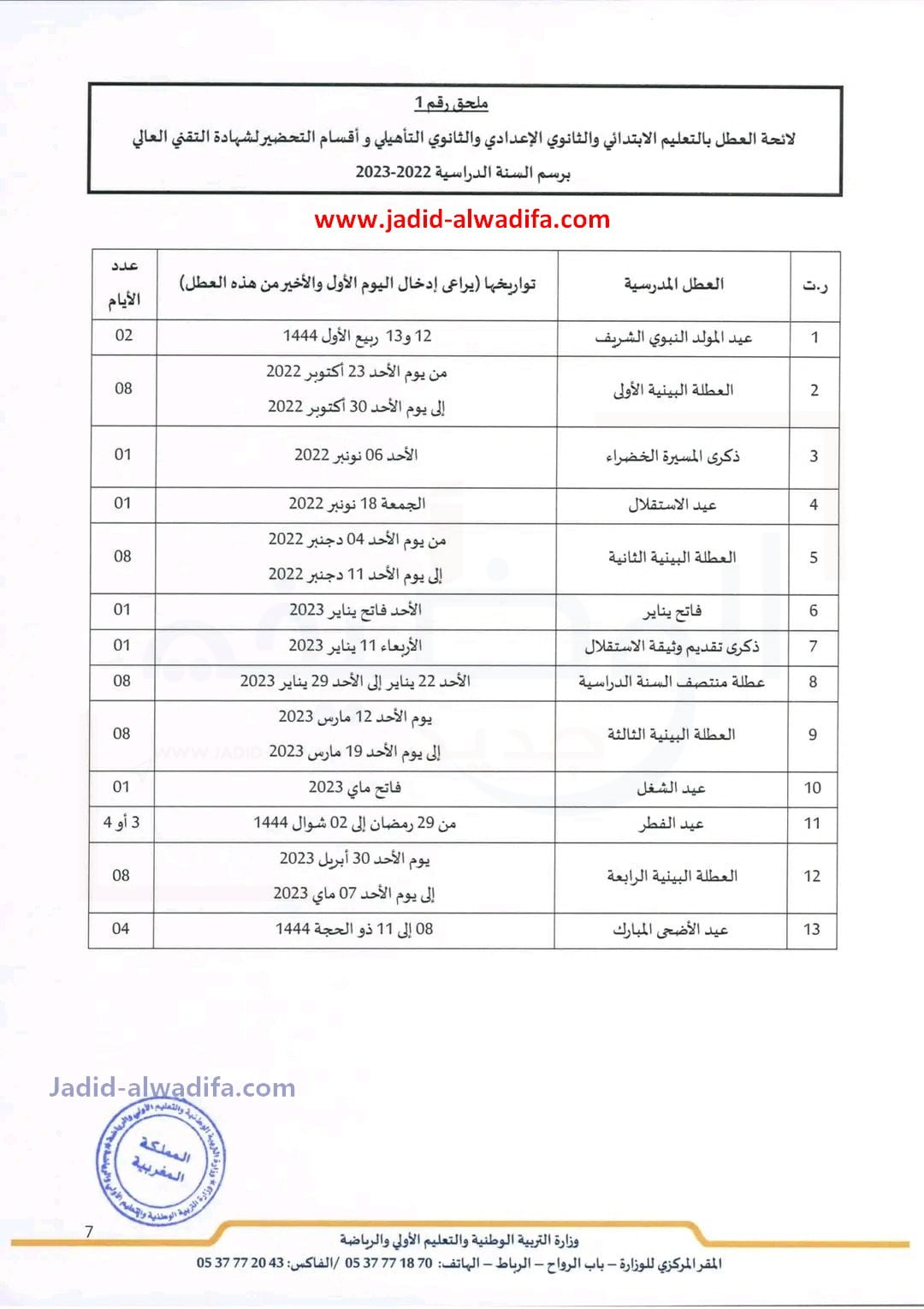 لائحة العطل المدرسية بالمغرب 2023/2022