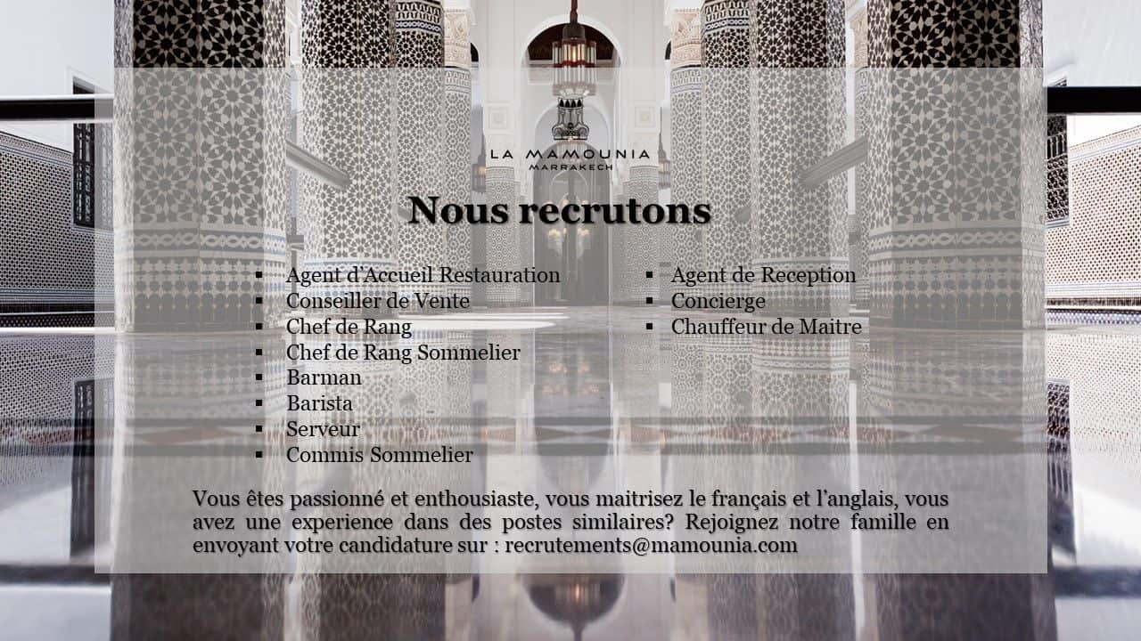 La Mamounia recrute Plusieurs Profils 2023