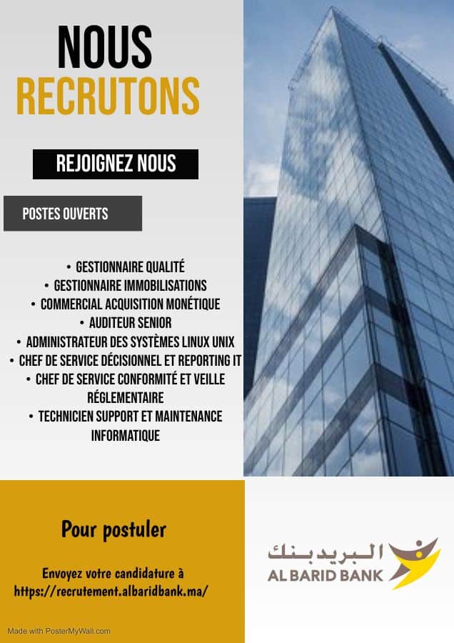 Al Barid Bank recrute Plusieurs Profils 2023