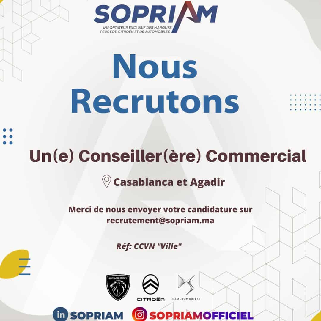 SOPRIAM recrute des Conseillers Commerciaux