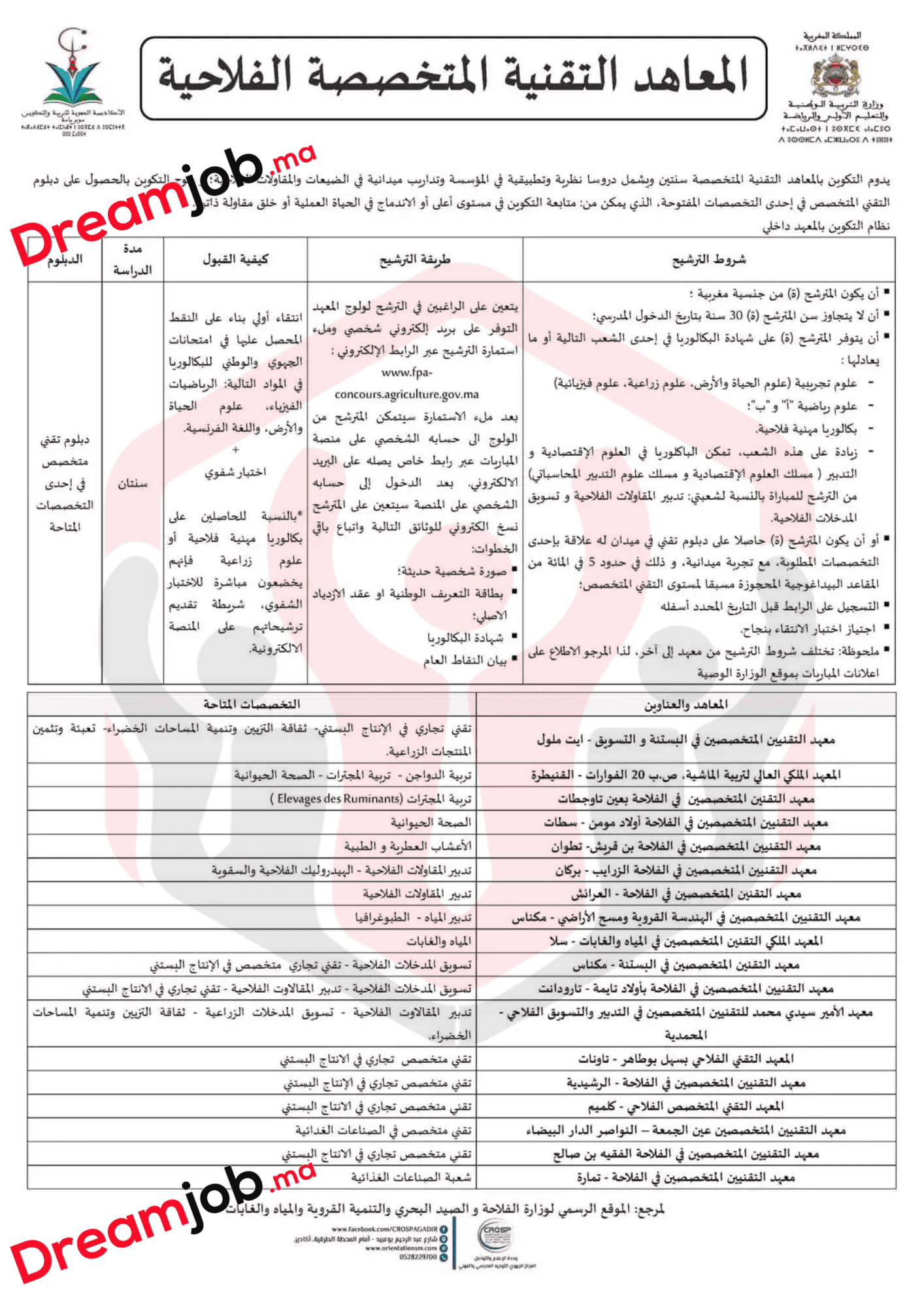 fpa-concours.agriculture.gov.ma التسجيل في المعاهد الفلاحية Techniciens Spécialisés