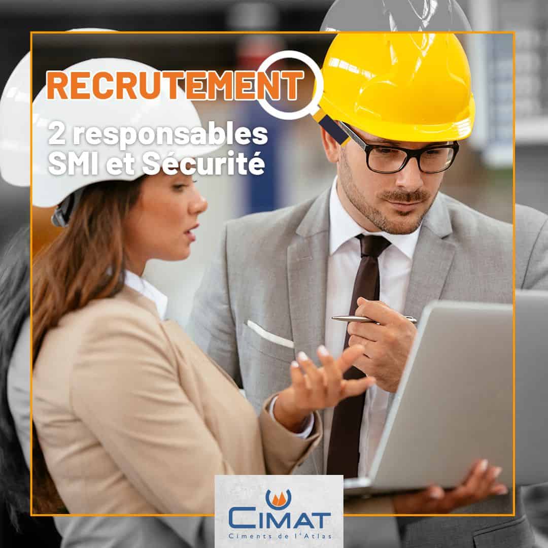 Ciments de l'Atlas recrute des Responsables SMI et Sécurité