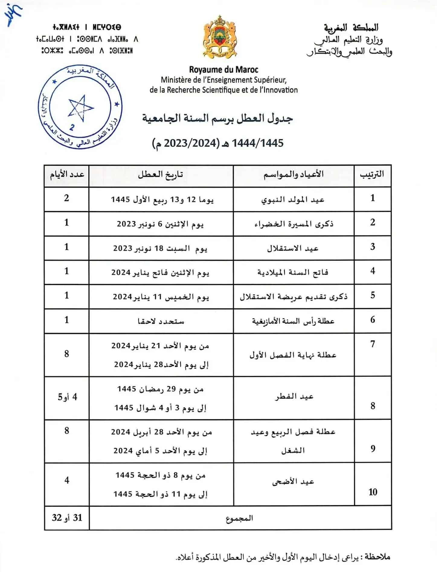 لائحة العطل الجامعية بالمغرب 2024/2023