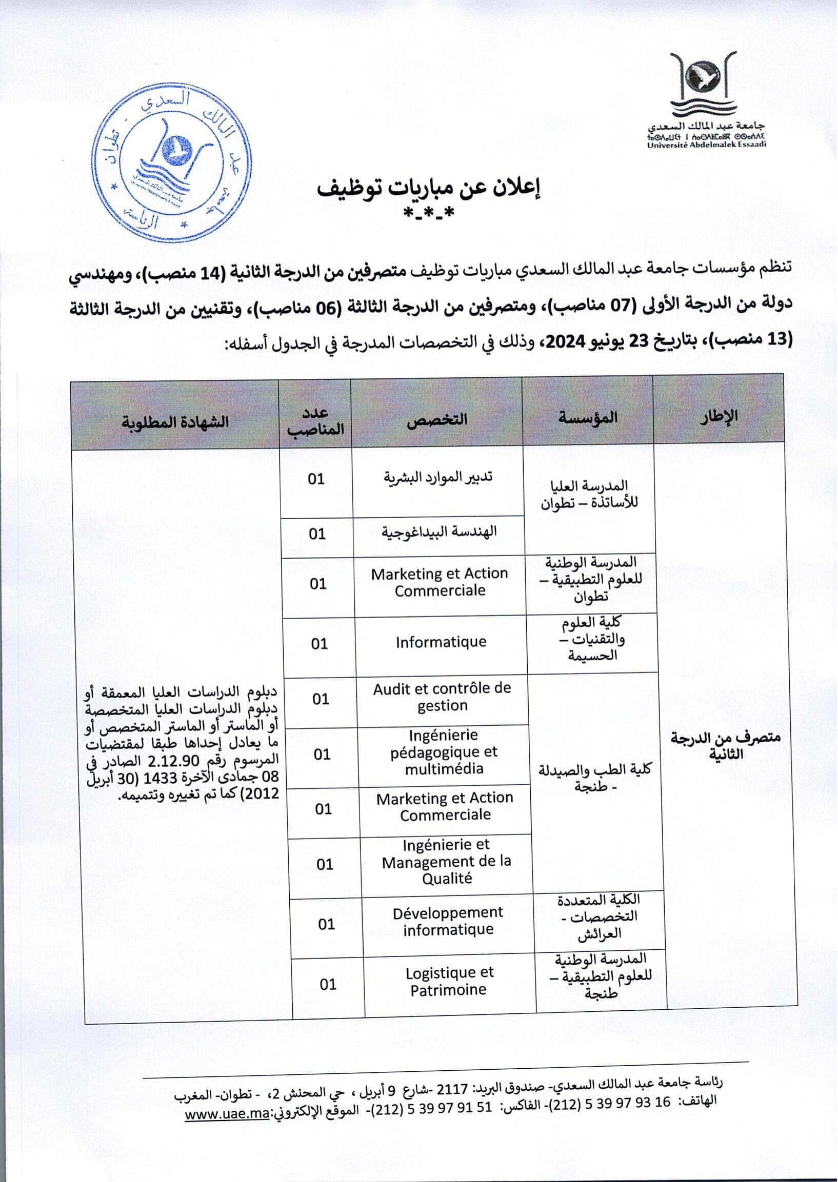 Concours de Recrutement Université Abdelmalek Essaâdi 2024