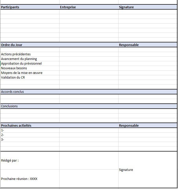 Compte Rendu Reunion Excel