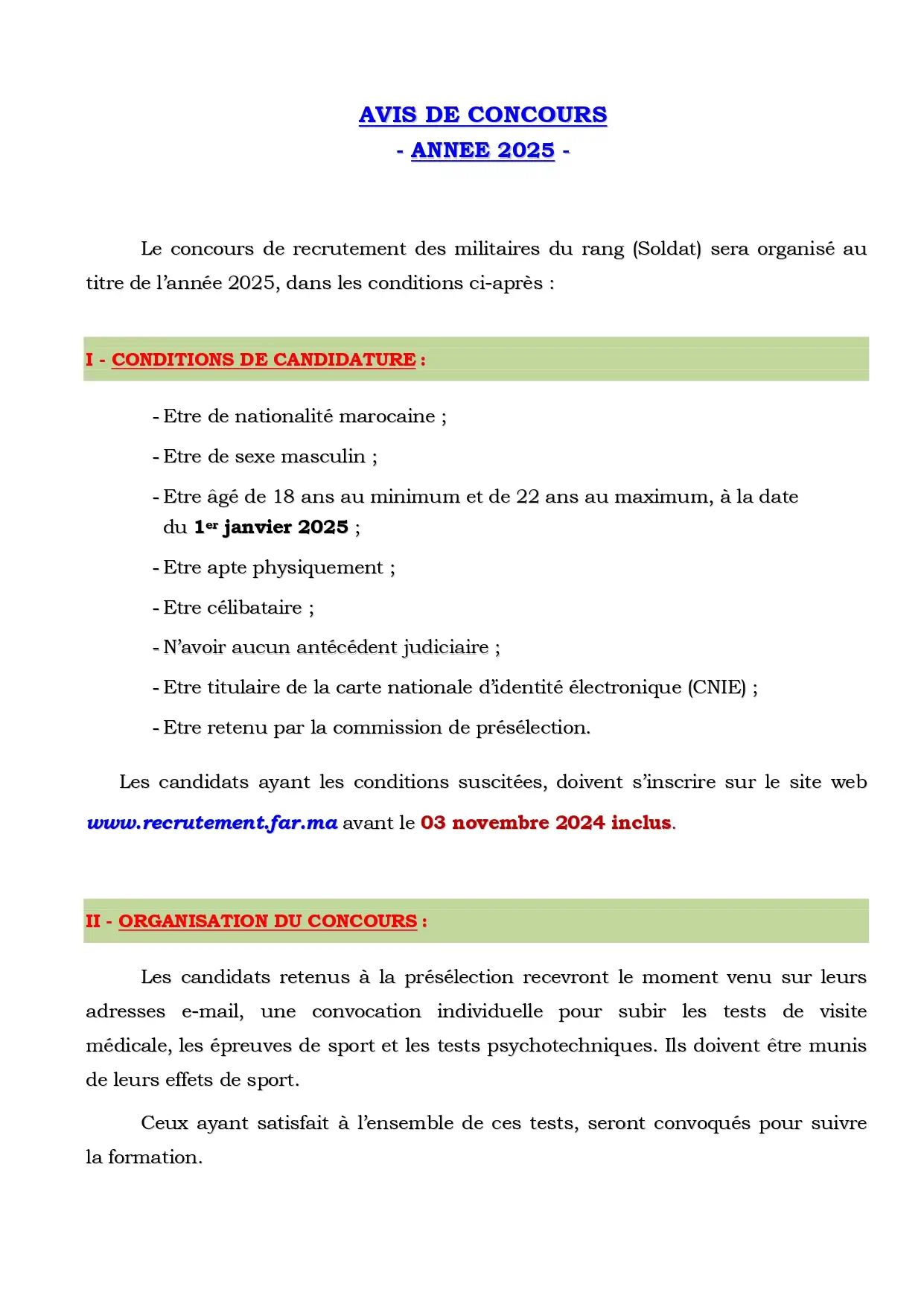 Concours 2ème Classe FAR Militaires du Rang 2024/2025
